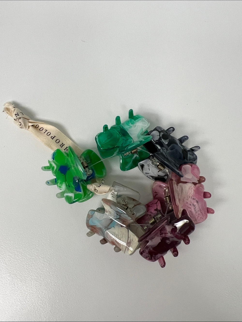 Anthropologie Marbled Mini Claw Clip Set - Green, Teal, Gray, Pink, Purple